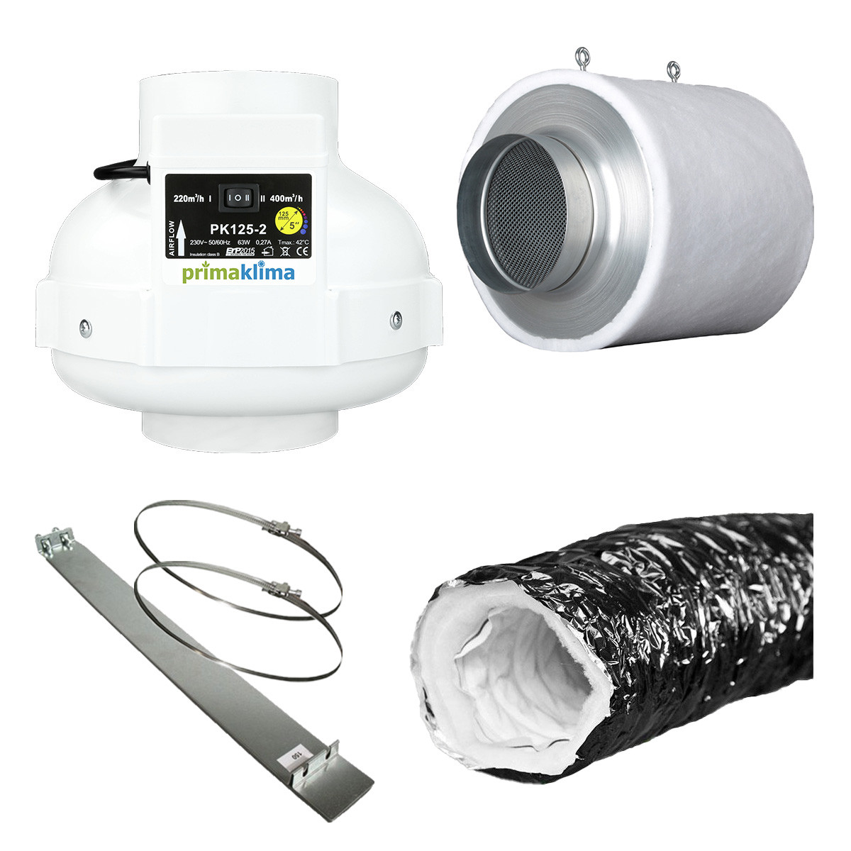 Grow Abluft Set Industry Mini | silent | AC | 220m³/h | 125mm | für 40x40 bis 60x60 cm