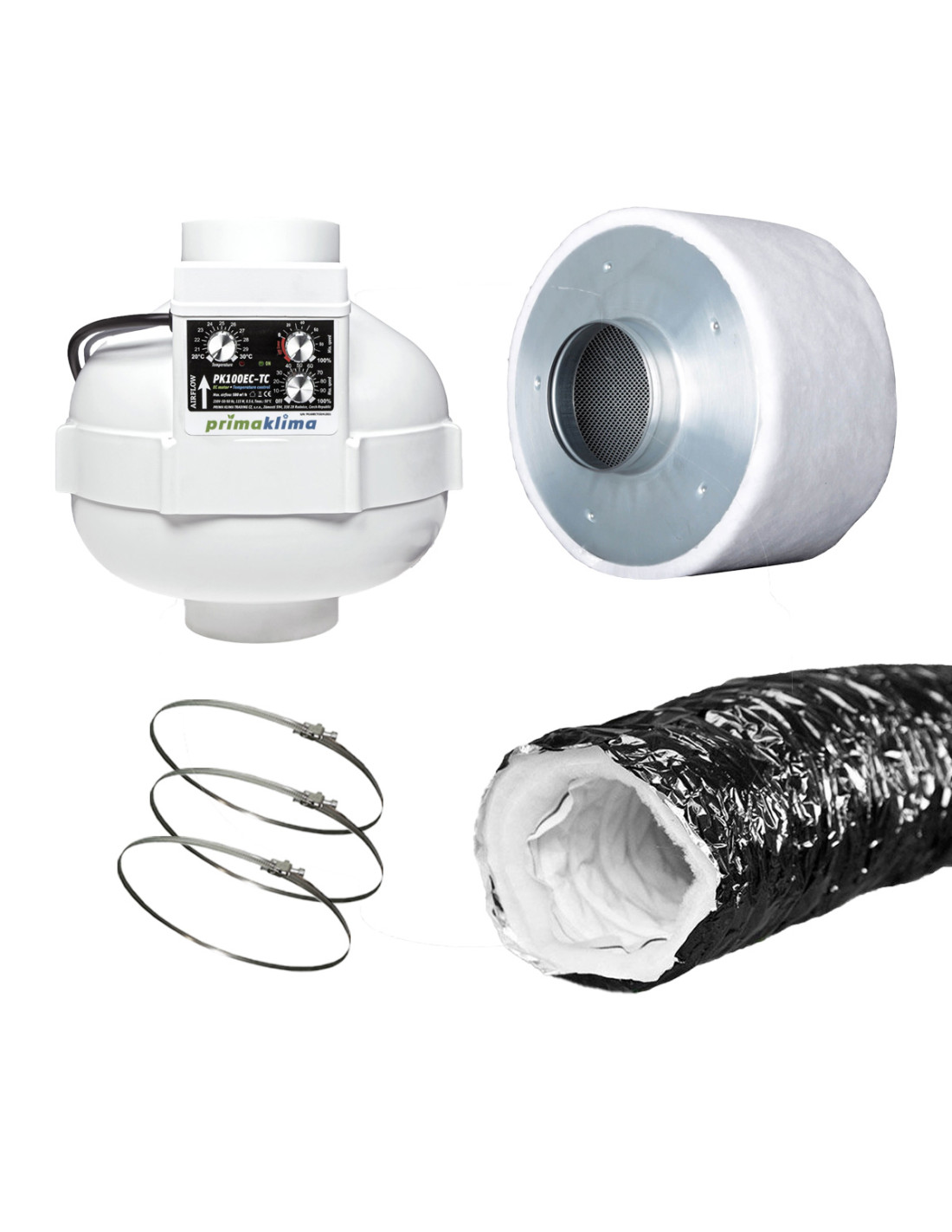 Weedness Abluft-System 250 M³/h - Extrem Leises Grow Belüftungsset Mit Aktivkohlefilter