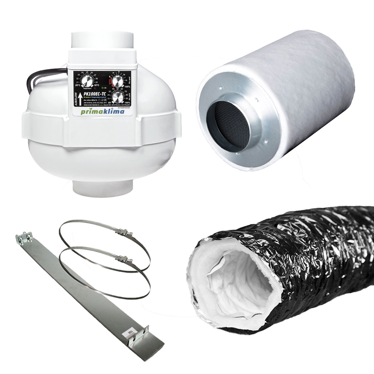 Grow Abluft Set Eco | silent | EC-TC | 360 m³/h | 100mm | für 60x60
