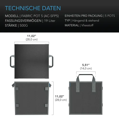 AC Infinity Stofftöpfe quadratisch 11L 5er-Pack kaufen