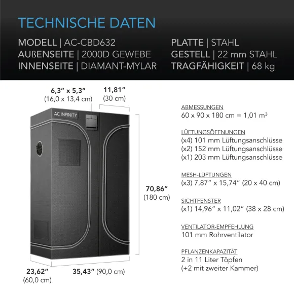 AC Infinity CLOUDLAB 632D 2-in-1 Grow Zelt 90x60x180 kaufen