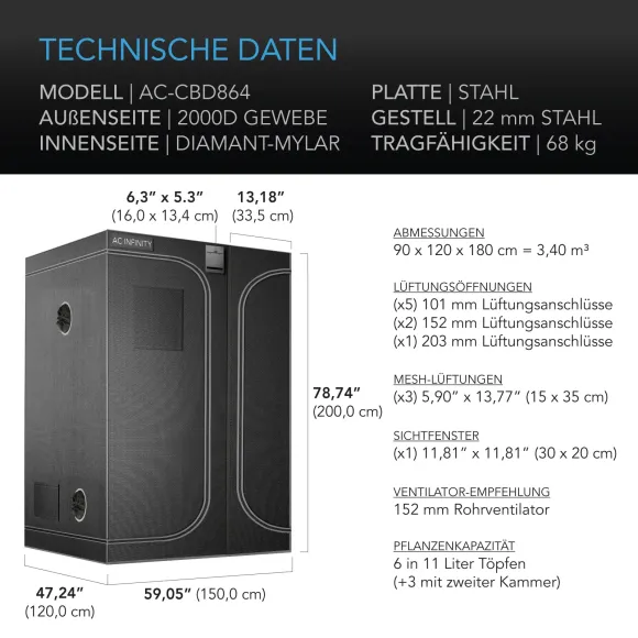 AC Infinity CLOUDLAB 864D2-in-1 Growzelt 150x120x200 kaufen