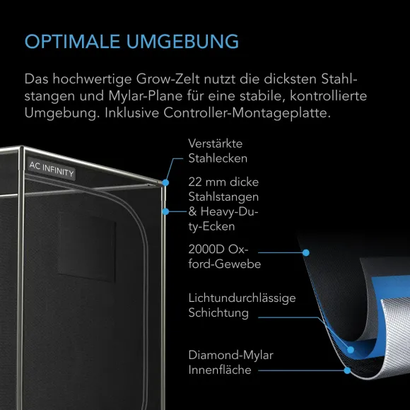 AC Infinity AI+ Grow Zelt-System 90x90x180 260W, 3 Pflanzen-Set