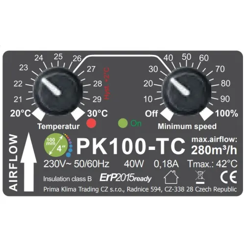 Prima Klima Fan 100, 280m³/h mit Temperatur Controller