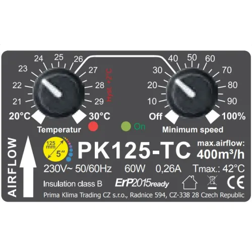 PRIMA KLIMA FAN TEMP. CONTROLLED 400m³/h 125 mm Flansch