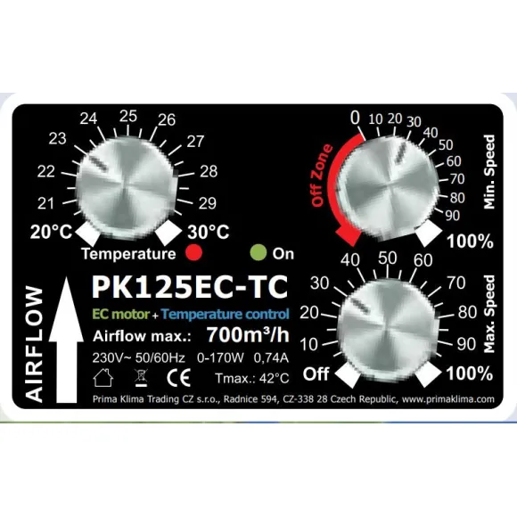 Prima Klima EC Ventilator Temp./Speed Controlled 700m³/h 125mm