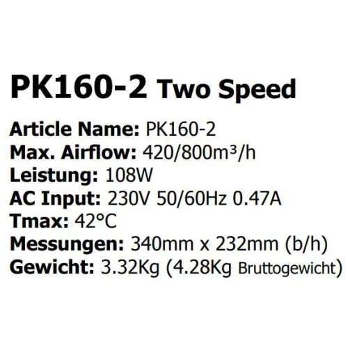 Prima Klima II 2 Speed radial Ventilator