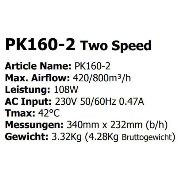 Prima Klima II 2 Speed radial Ventilator