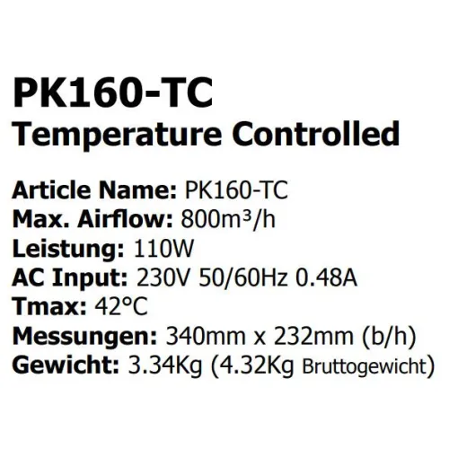 Prima Klima Fan Temp./Speed Controlled 820m³/h 160mm Flansch