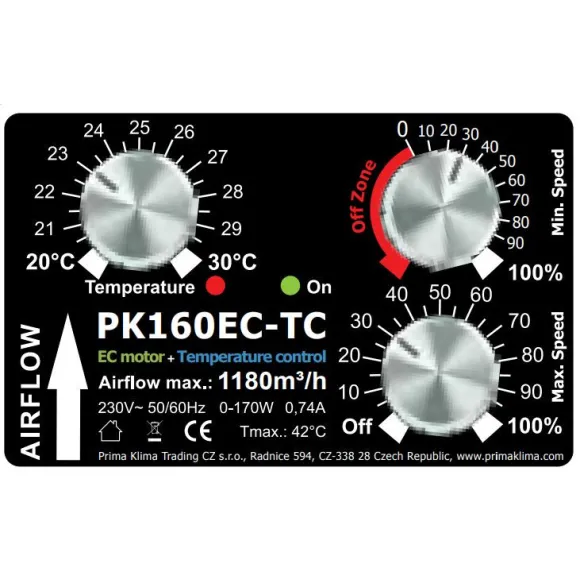 Prima Klima EC Ventilator 160mm 1180m³/h Temp./ Speed Controlled