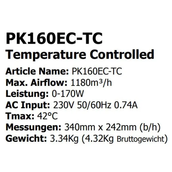 Prima Klima EC Ventilator 160mm 1180m³/h Temp./ Speed Controlled