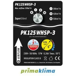 Prima Klima Silenced Fan Whisperblower 3 Speed max.530m³/h 125mm (PK125WHSP-3) 2