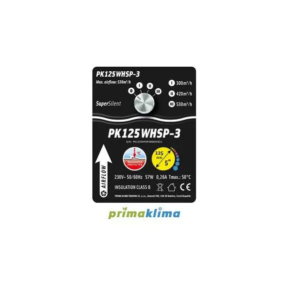 Prima Klima Silenced Fan Whisperblower 3 Speed max.530m³/h 125mm (PK125WHSP-3)