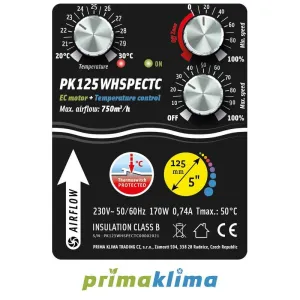 Prima Klima EC Silenced Fan Whisperblower Temp. Controlled 800m³/h 125mm 2