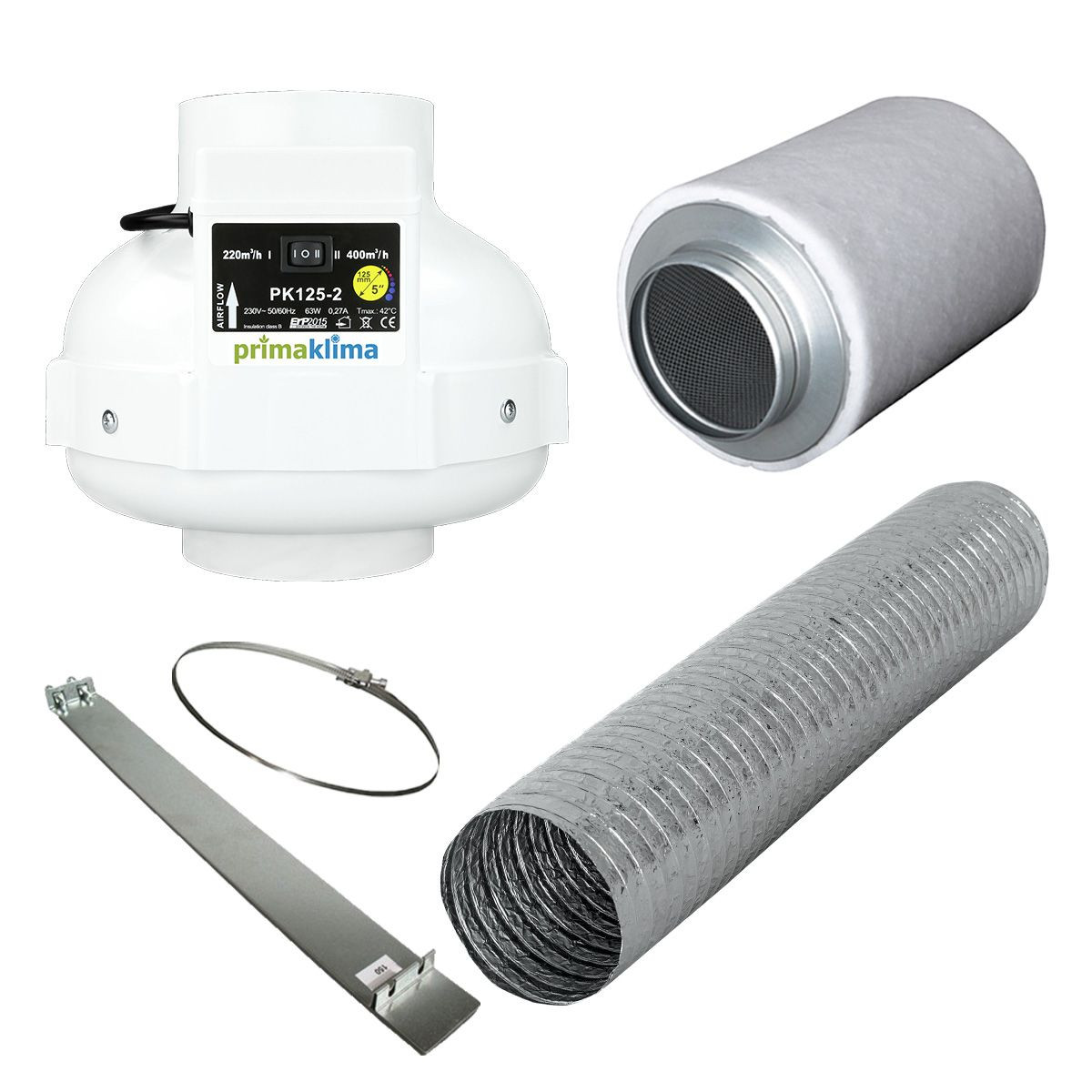 Grow Abluft Set Eco | AC | 220m²/h | 125mm | für 60x60 cm