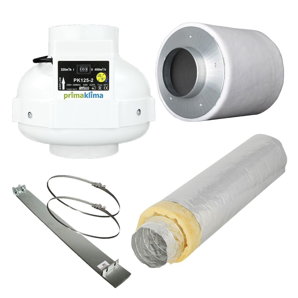 Grow Abluft Set Eco | silent | AC | 400m³/h | 125mm | 80x80 bis 120x120 cm