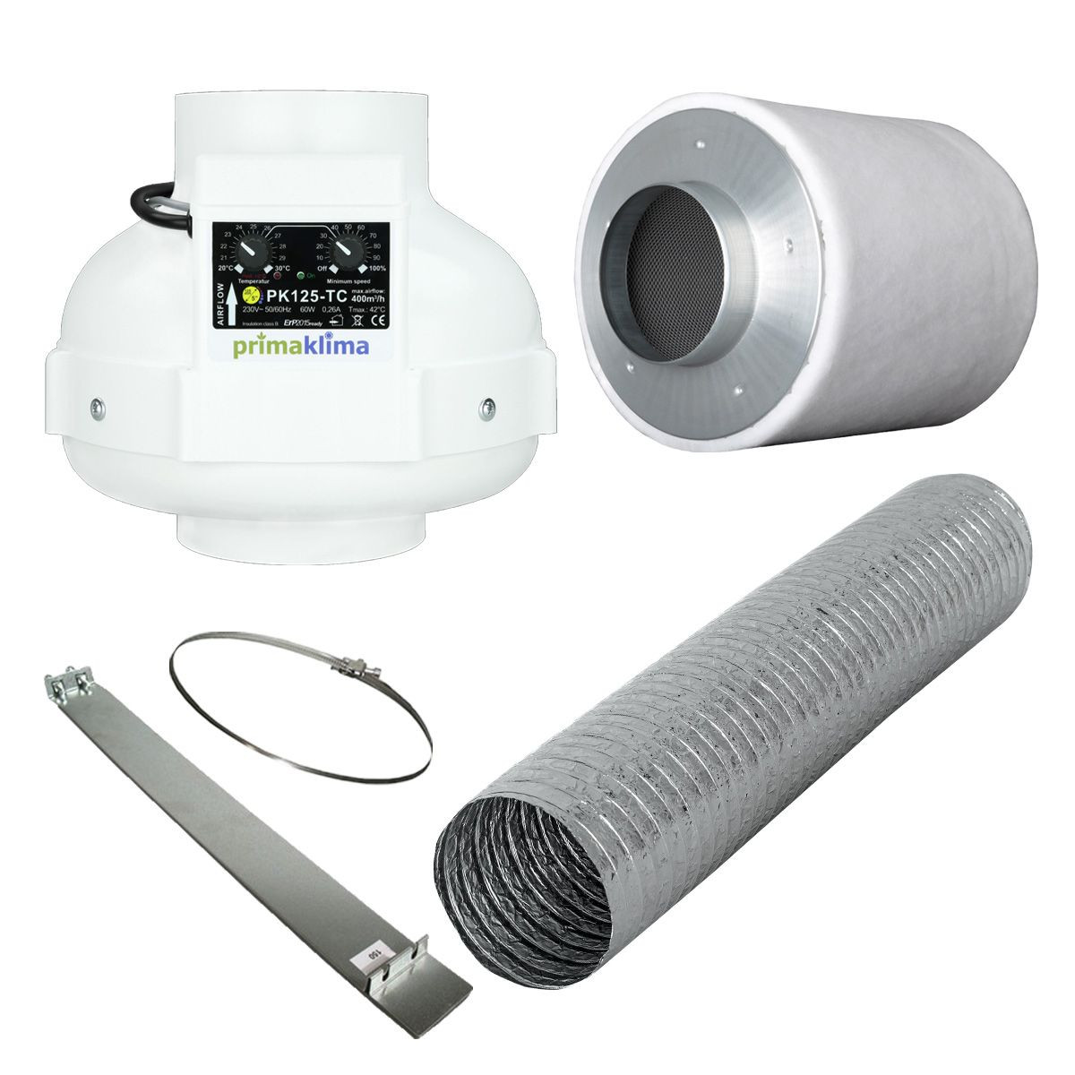 Grow Abluft Set Eco | AC-TC | 400m³/h | 125mm | 80x80 bis 120x120 cm