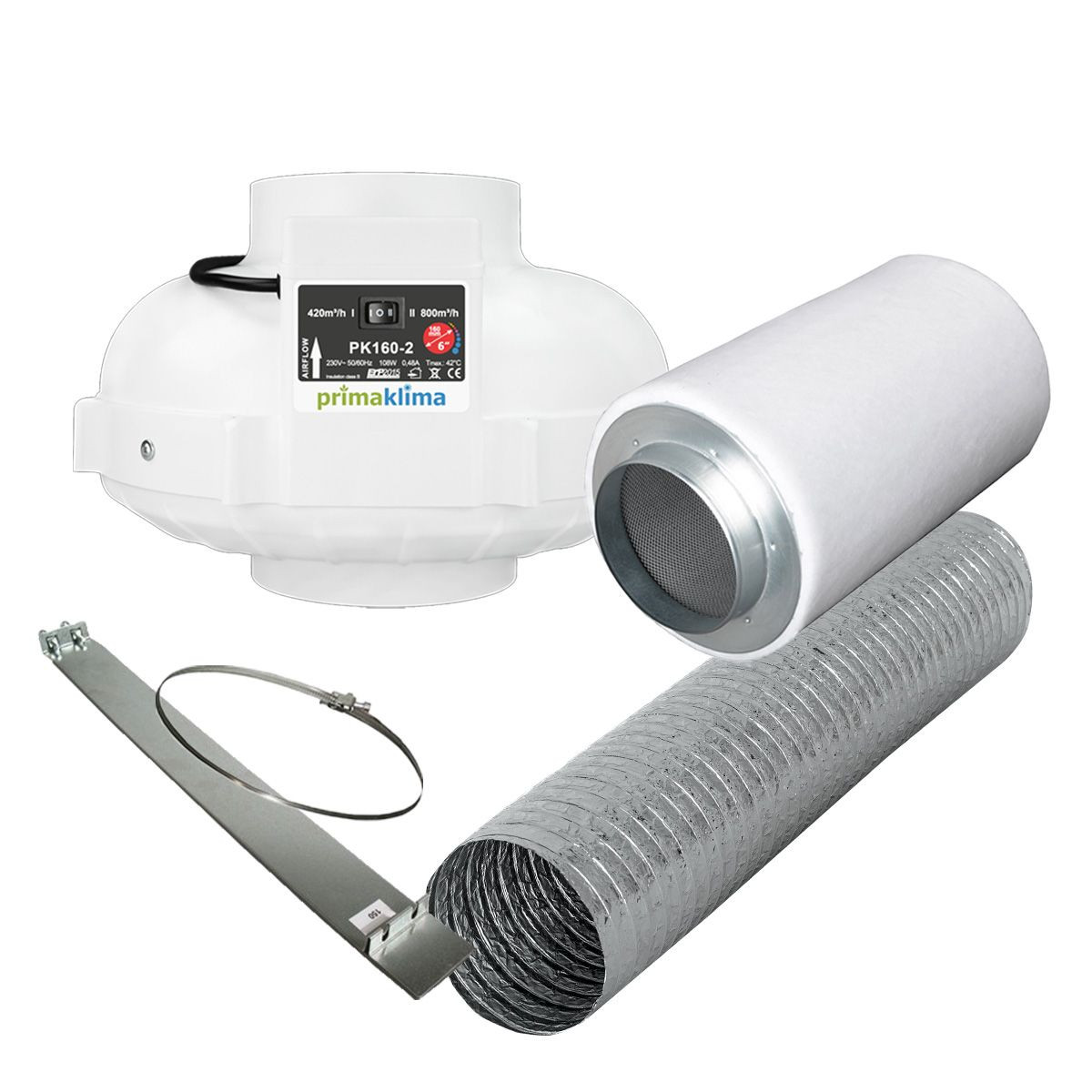 Grow Abluft Set Eco | AC | 800m³/h | 160mm | für 120x120 bis 200x200 cm