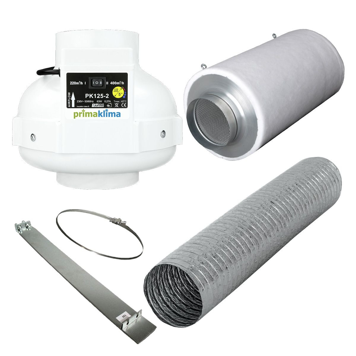 Grow Abluft Set Industry | AC | 400m³/h | 125mm | 80x80 bis 120x120 cm