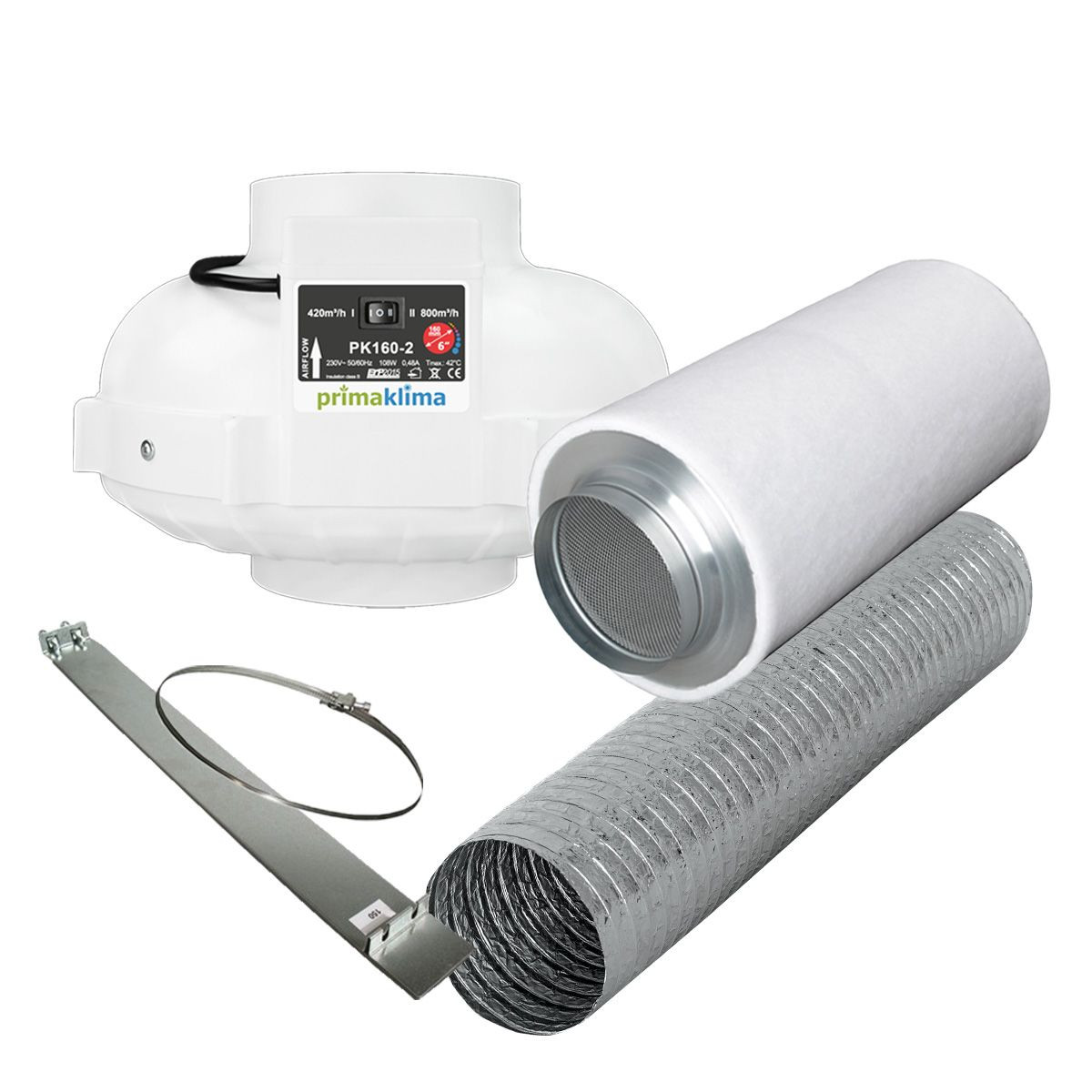 Grow Abluft Set Industry | AC | 800m³/h | 160mm | bis 200x200 cm