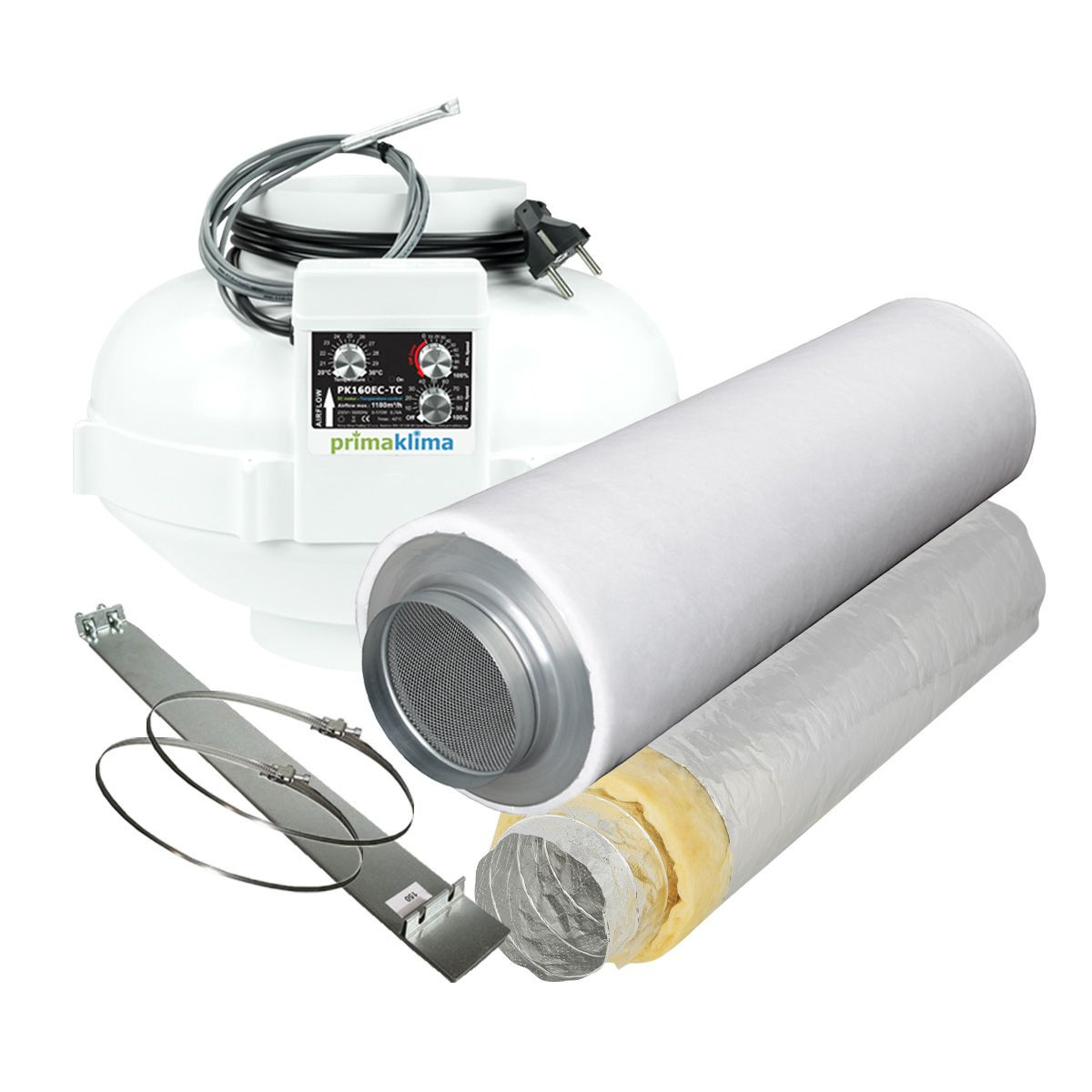 Grow Abluft Set Industry | silent | EC-TC | 1150m³/h | 160mm | für 150x150 bis 200x200 cm
