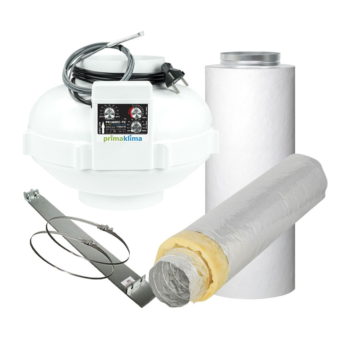 Grow Abluft Set Carbocone | silent | EC-TC | 1000m³/h | 160mm | für 150x150 bis 240x240 cm