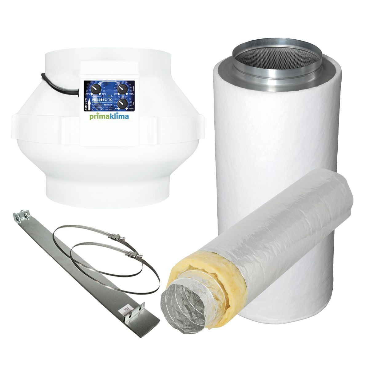 Grow Abluft Set Industry | silent | EC-TC | 1450m³/h | 250mm | bis 300x300 cm