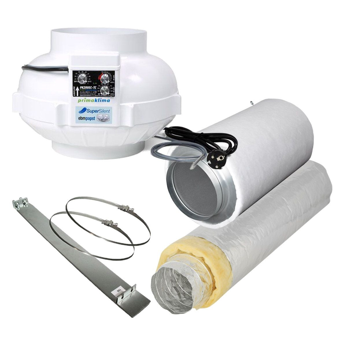 Grow Abluft Set Industry | silent | EC-TC | 1350m³/h | 200mm | bis 240x240 cm