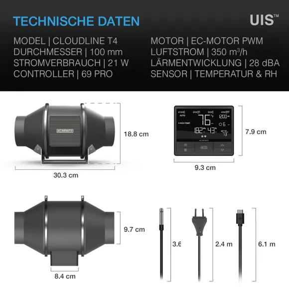 AC Infinity Cloudline Pro T4 100mm leise kaufen